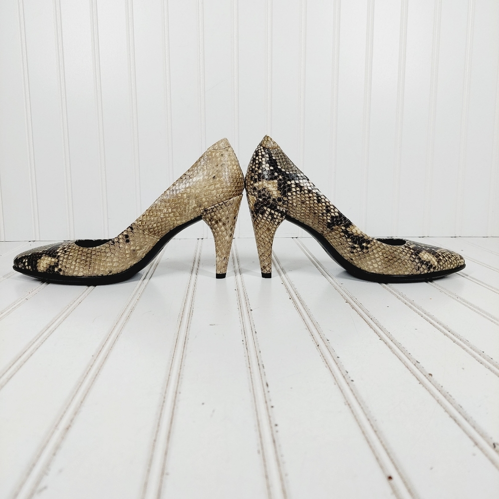 Ecco Snake Print Pointed Toe Slip On Heels Pumps   i607 - Picture 7 of 10